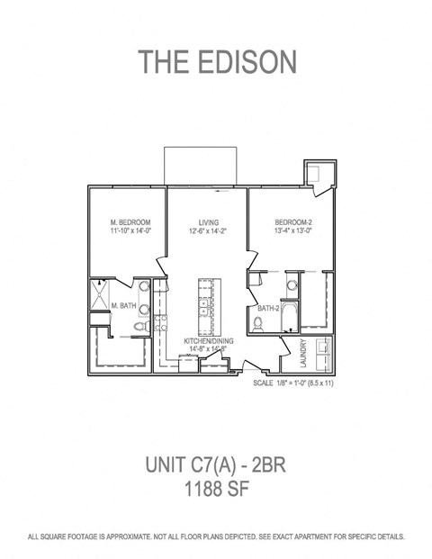 Floor plan for 2 beds, 2 baths, 1188 sqft